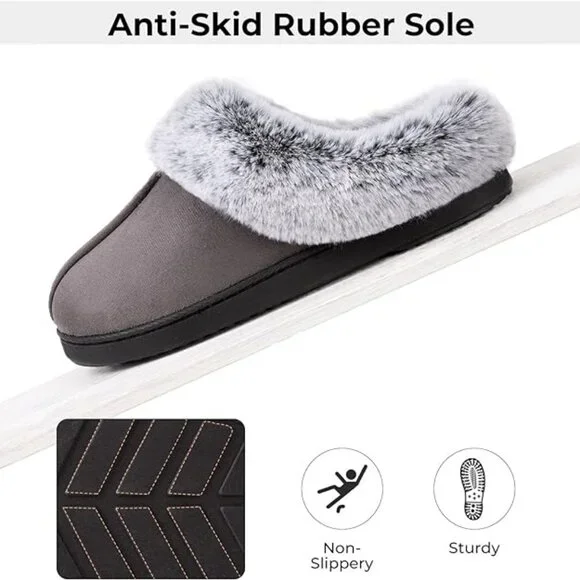 Women's Moccasins Faux Fur Trim Memory Foam Slippers(Dark Gray) - Picture 5 of 7